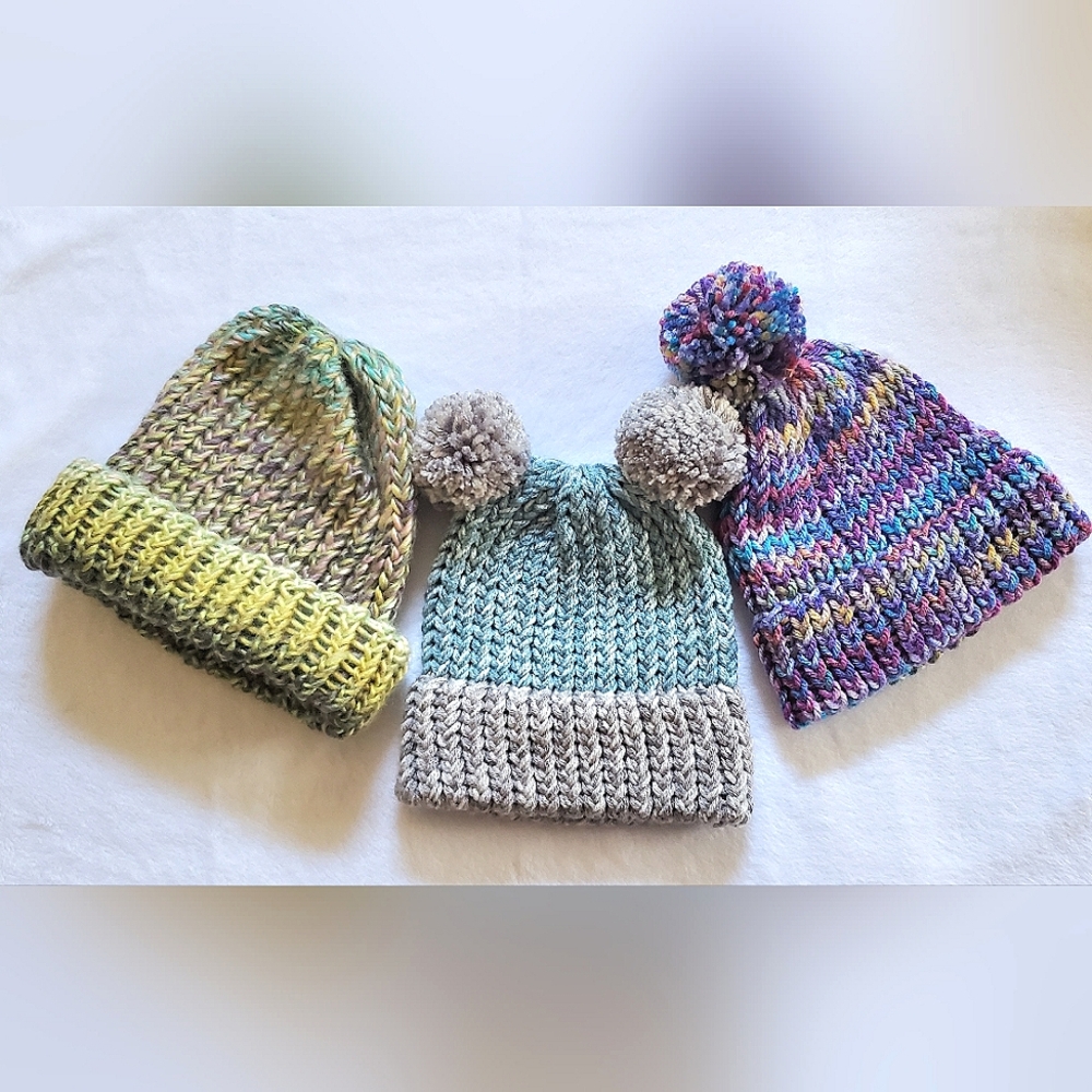 Lot of (3) Loom Knit winter Baby Hats